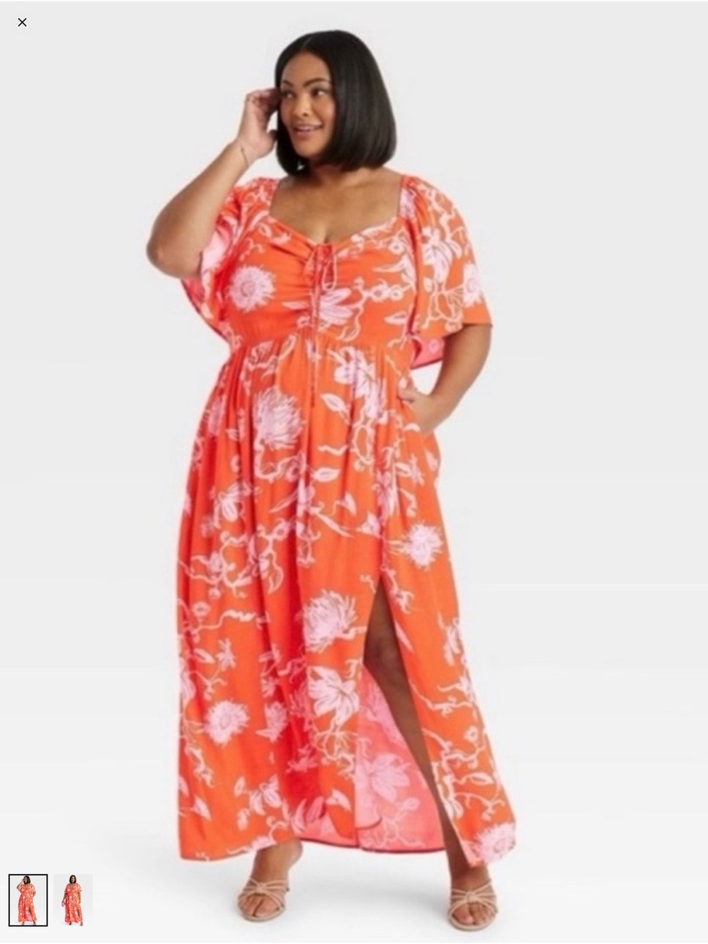 AVA & VIV orange floral maxi dress Soft rayon DRESS for SUMMER/FALL! Plus Sz XXL